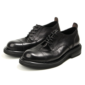 Chaussures en cuir de style britannique marron foncé à bout rond et semelle épaisse pour hommes, décontractées, avec couche supérieure en cuir de vachette rembourrée et effet vieilli - Product Image 4