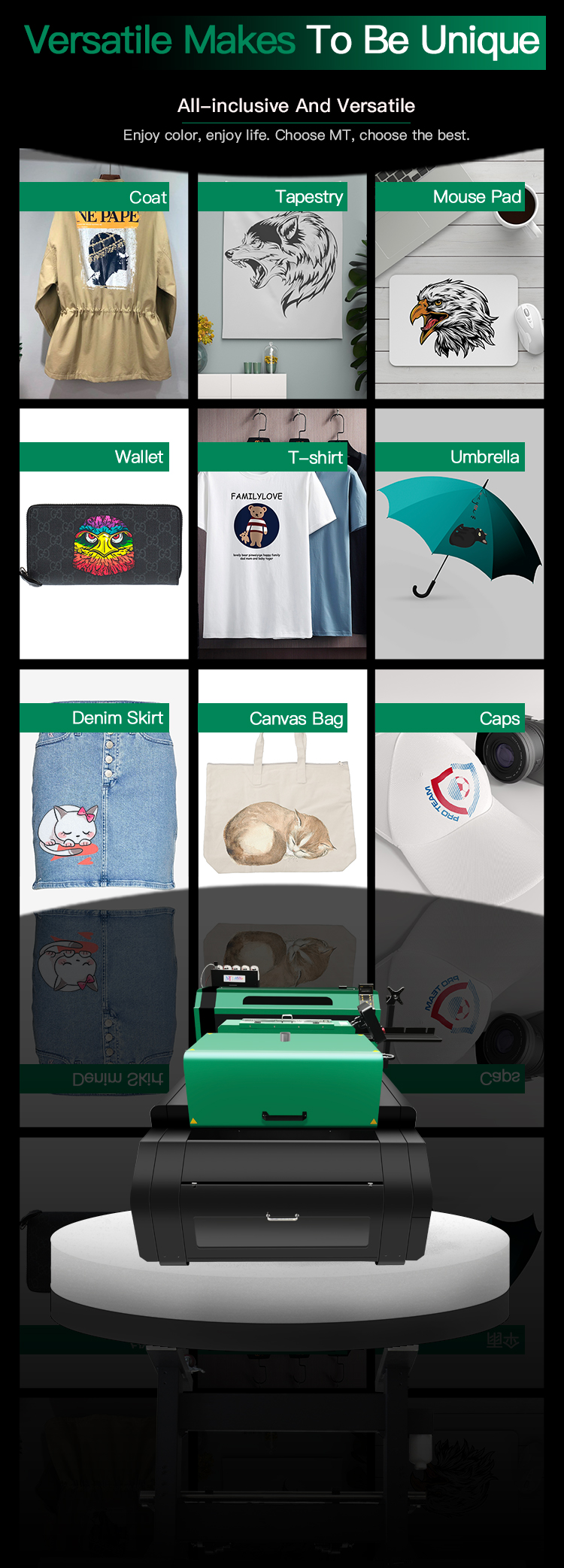 Different Co<i></i>nfigurations Available MT MTuTech i3200 (2 head) 4 head  inkjet dtf printer direct to pet film printer film