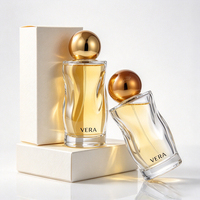 Flacon de parfum de luxe en verre 30ml 50ml avec bouchon sphérique doré, pulvérisateur, finition mate givrée, gravure, sérigraphie, décalcomanie, tendance
