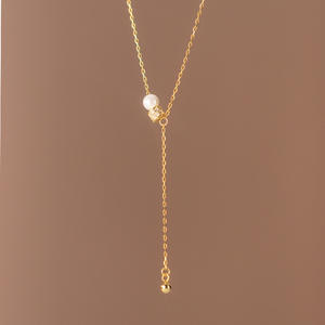 Collier en argent pur S925, style français brisé, coupe irrégulière simple avec perle, chaîne de clavicule tendance D9691 - Product Image 1