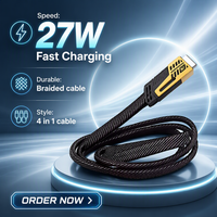 Câble de charge rapide et de transfert de données USB Type-C vers Type-C 4-en-1 1,5 m 1 m A50JJ 65 W en cuivre pur pour ordinateur, téléphone portable et tablette