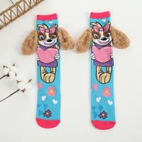 Chaussettes pour enfants à thème animalier 3D, motif chiot, oreilles moelleuses, respirantes, tricotées, longueur genou, avec revers, absorbant la transpiration, pour usage quotidien