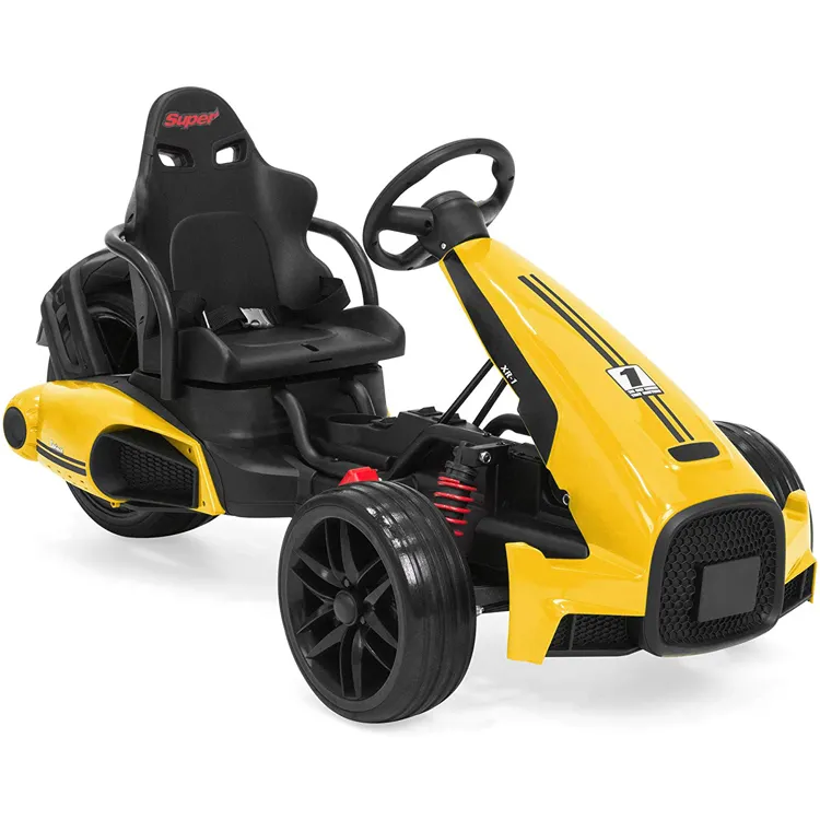 Enfants jaune rouge 12V à piles, voiture de course électrique pour enfants, go-kart à 2 vitesses, vente en gros
