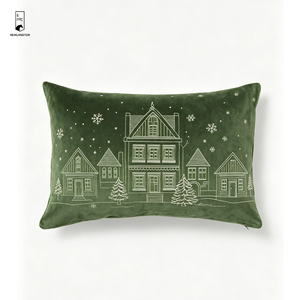 <span class=keywords><strong>Housse</strong></span> de <span class=keywords><strong>coussin</strong></span> lombaire en velours de Noël 50x30, taie d'oreiller brodée Village d'Hiver, <span class=keywords><strong>coussin</strong></span> décoratif de fêtes pour canapé et maison - Product Image 4