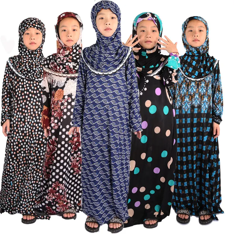 Vestidos para crianças meninas vestidos de oração, crianças vestido de hijab abaya ramadã conjuntos de adoração modestética islâmica crianças árabe robe longo