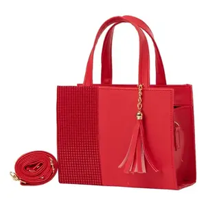 Sac bandoulière rouge pour femme Fana, motif géométrique, nylon imperméable, fermeture éclair, pompon, usage quotidien - Product Image 3