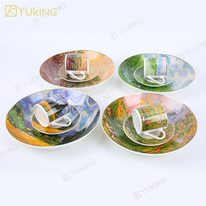 Ensemble de tasses à <span class=keywords><strong>café</strong></span> et à thé et soucoupes <span class=keywords><strong>Royal</strong></span> Fine New Bone China-Style de peinture à l'huile abstraite vintage - Product Image 6