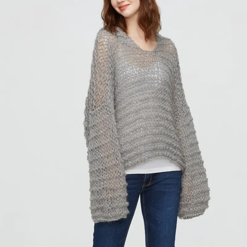 AiNan-suéter tejido a mano personalizado para mujer, Sudadera con capucha de malla transparente de gran tamaño, suéteres tejidos a mano