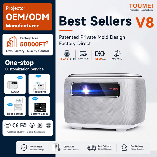 OEM ODM Wholesale Android Movie Projector WiFi 4K Supported Built-In Battery Projector for  Portable Home Theater Proyector