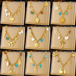 2025 nuevo collar de acero inoxidable dulce corazón flor Bowknot encanto colgante collar joyería para mujeres - Product Image 4