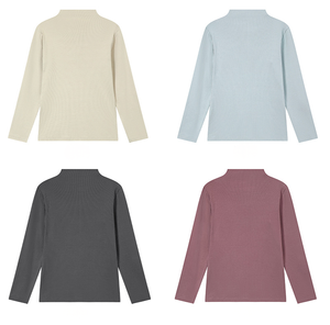 Chemise à <span class=keywords><strong>col</strong></span> montant mi-longue à manches longues pour <span class=keywords><strong>femme</strong></span>, automne-hiver, élégante, coupe ajustée, côtelée, en <span class=keywords><strong>coton</strong></span>, haut intérieur décontracté, motif uni - Product Image 4