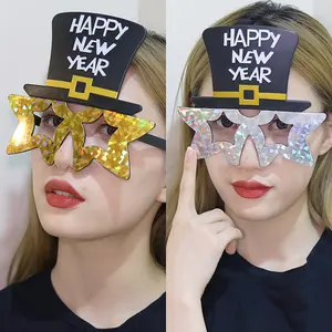 2024 Feliz Ano Novo Óculos De Plástico Acessórios Criativos New Years Eve Party Supplies Mini Glitter Óculos De Plástico