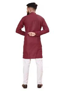Pijama Kurta recto de mezcla de algodón de estilo pakistaní indio elegante con tela Jacquard con forro plateado para boda - Product Image 3