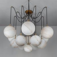 Luminaire suspendu LED anti-éblouissement à hauteur réglable, forme de globe en cuivre, abat-jour en marbre d'albâtre, pour salon, restaurant, bar, usage domestique