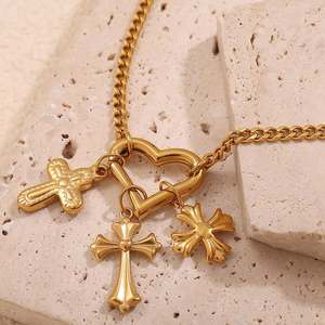 Collier Pendentif Croix Diamant Vintage Style Ins Unisexe Design Niche Sportif Chaîne Bambou Bijoux en Cuivre - Product Image 3