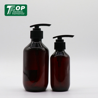 Botol Sampo Plastik Hotel Bulat Amber Elegan dengan Pompa, Logo Custom, Kosong, 100ml 150ml 200ml 300ml 400ml 500ml