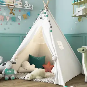 Tent for Kids with Carry Case, Natural Canvas Teepee Play Tent Toys for Girls/Boys Indoor & Outdoor Playing Tent