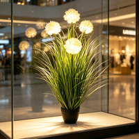 Bonsaï d'herbe d'oignon artificielle avec LED, fausse herbe, arbustes artificiels, décorations, plantes artificielles ornementales d'extérieur
