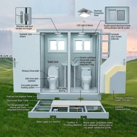 En stock, Toilettes mobiles préfabriquées portables à double cabine pour chantier, parc et camping