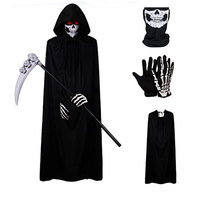 Ensemble de cape noire de la mort pour Halloween, costume de la mort avec faucille pour homme adulte, accessoires de déguisement