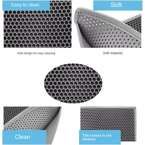 แผ่นรองทรายแมวพลาสติกขนาดใหญ่ พร้อมแผ่นกรองสองชั้นและชั้นป้องกันการกระเด็น ผลิตจากวัสดุ EVA ซักล้างได้ - Product Image 4