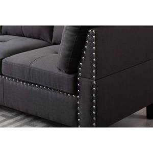 L-shaped Chesterfield-style extendable faux leather <b>cushioned</b> modular sofa with <b>storage</b> ottoman and reversible design, suitable - Product Image 5