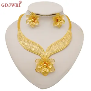 GDJWRI BJ1164 gold necklace with earring and bangles ring luxury full set jewellery dubai wedding jewelry sets gold plated 18k