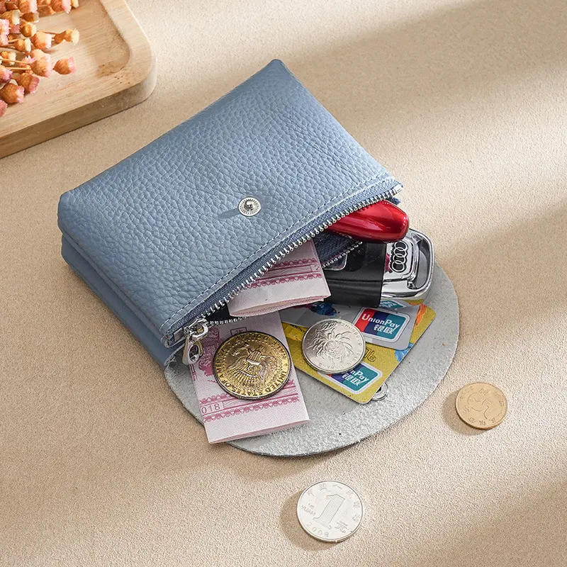 Vintage Multifunctional Mini Double-Layer Can Hold Card Keys First Layer Cowhide Leather Ladies Coin Coin Purse