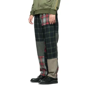 Streetwear Katoen Broek Custom Vintage Streetwear Plaid Colorblock Tartan Broek Casual Patched Winter Broek Mannen