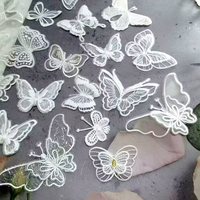 Patch en tissu organza blanc double et simple couche, motif papillon, broderie informatique, accessoires vestimentaires