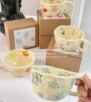 Tasse à Thé au Lait et Fleur Irrégulière Faite à la Main, Mug Céramique Style Coréen pour Petit Déjeuner, Boisson et Cuisine