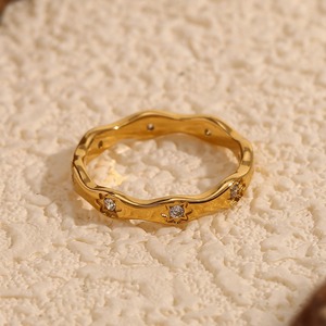 Модный Повседневный Циркон 18K позолоченные кольца из нержавеющей стали волнистой формы восьмиугольная звезда свадебный подарок - Product Image 2