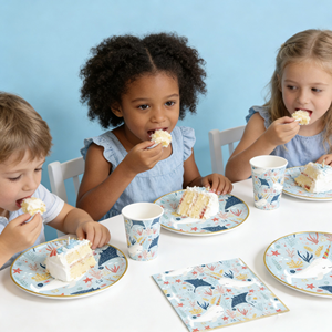 ชุดอุปกรณ์จัดงานวันเกิดเด็ก DAMAI ลายปลาวาฬ สีฟ้า รูปทรงกลม ภาชนะใช้แล้วทิ้ง กระดาษเช็ดปาก แก้ว จาน - Product Image 2