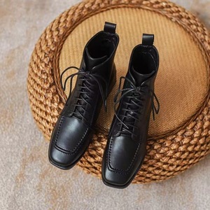 2026 New Chunky Heel <b>Boots</b> for Women Square Toe Ankle <b>Boots</b> Lace-Up Height Increasing Short <b>Boots</b> British Style - Product Image 1