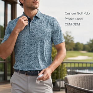 Polo de golf personnalisé en tissu texturé bleu pour homme, performance, imprimé, anti-humidité, extensible, fabricant OEM ODM, marque privée - Product Image 1