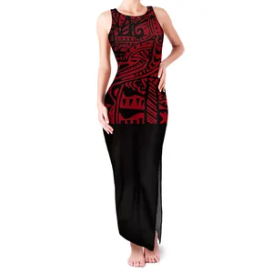 Fashion Trend Customization Polynesian Samoan Tattoo Totem Ladies Summer Sexy High Slit Tight Dress Ladies Sleeveless Wrap Dress