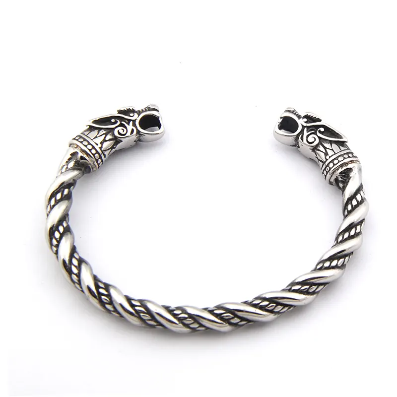 Two Color Tone 316L Stainless Steel Norse Dragon Heads Bracelet Gold And Silver Men Viking Bangle Jewelry