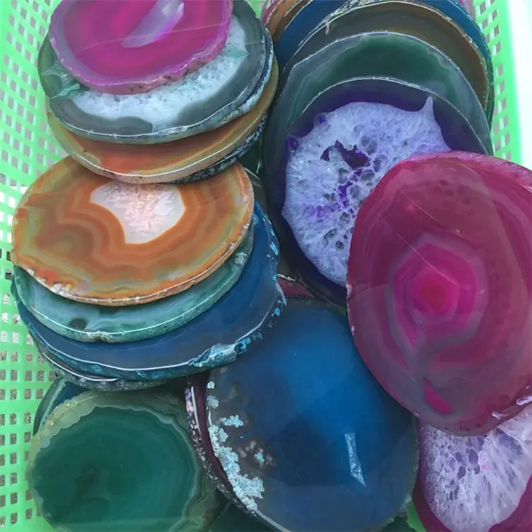 Cheap Different Colours Coaster Agate Slices Wholesale Natural Love Jiangsu Folk Art Cutting Agate Stone Figurine Safety Packing