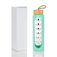 Gobelet en verre borosilicate transparent réutilisable et écologique avec marqueur de temps, manchon en silicone, couvercle en bambou, compatible lave-vaisselle et micro-ondes, idéal pour les voyages