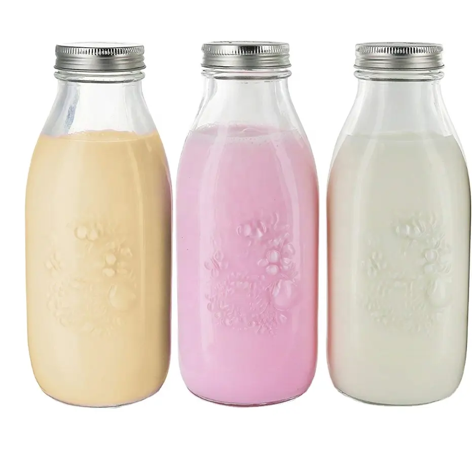 Botella de vidrio para leche, miel, Yogurt, con tapa hermética de Metal, 1000 ml