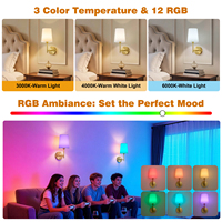 Lampu Dinding Nirkabel Isi Ulang dengan Remote Control 12 Warna RGB Dapat Diredupkan dengan Kap Lampu Kain untuk Kamar Tidur di Samping Tempat Tidur