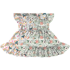 Robe pour bébé BQ-486-WXL, fabriquée en Chine, nouveau motif floral, épaules dénudées, col élastique, jolie robe d'été à gros volants - Product Image 1