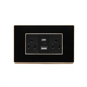 118 Black White Acrylic Metal Waterproof Wall <strong>Socket</strong> Modular 2 Outlets 16A US <strong>UK</strong> EU Electric Power Outlet With 2 USB Type-C - Product Image 1