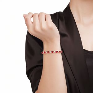 Heart Shape Crystal <b>Bracelet</b> Gold Plated <b>Red</b> White Cubic Zirconia Women's Everyday Wear Jewelry - Product Image 4