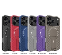 Support magnétique caché en fibre de carbone pour iPhone 17 Air 16 15 14 13 12 11 Pro Max Plus Housse de charge sans fil antichoc