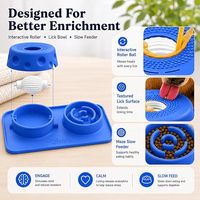 Bol à lécher pour animaux de compagnie en silicone 2-en-1, distributeur de nourriture lente avec balle roulante, facile à nettoyer, sans BPA, base antidérapante, tapis d'alimentation interactif pour chiens et chats