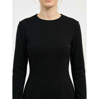 Robe mini trapèze noire unie en polyester à col rond et manches longues, taille naturelle, lavable, décontractée pour femme