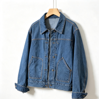 Veste en jean décontractée pour homme en toile de coton, style vintage, pour l'hiver, OEM, réversible, col à revers, boutonnée, coupe ample, poches plaquées, personnalisable, grandes tailles