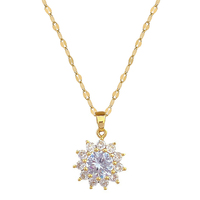 Ensemble de bijoux tendance pour femmes en acier titane plaqué or avec motif de tournesol et cristaux en strass, ensemble collier et boucles d'oreilles
