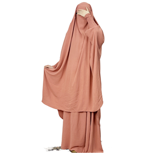 Abaya personnalisée deux pièces pour khimar superposé, couleur unie, hijab islamique, abaya en polyester, anti-plis, respirante, musulmane - Product Image 2